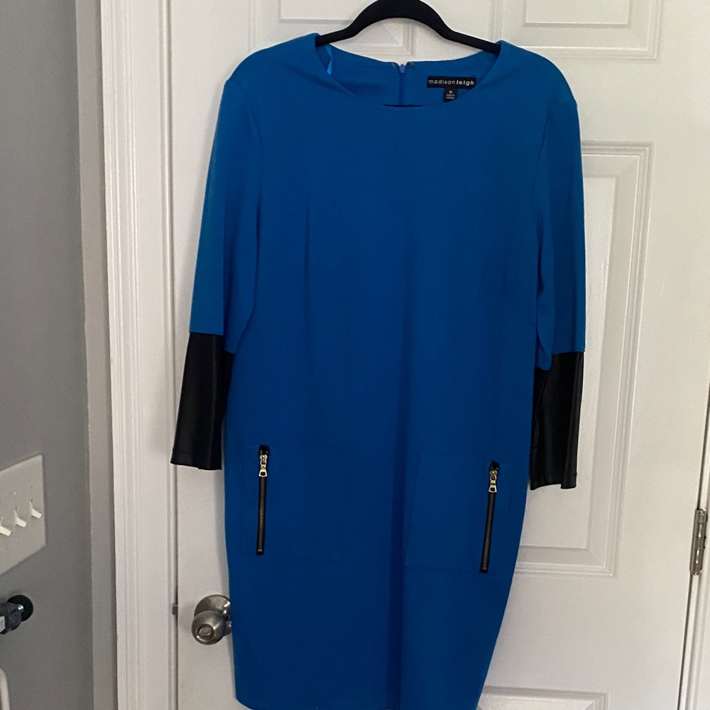Madison Leigh Cobalt Dress with Black Accents EUC